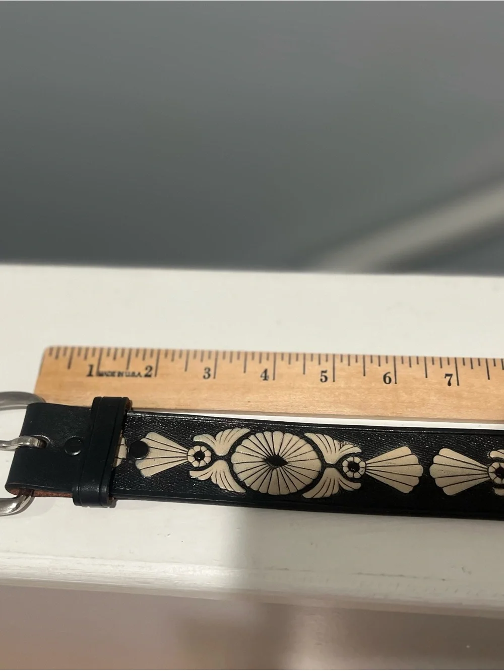 Leather Western Black and Beige Trim Belt Chambers Belt 36 inches Like New